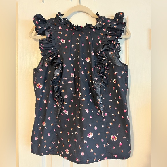 Rebecca Taylor Navy floral flutter sleeve blouse. 6 - Picture 4 of 5